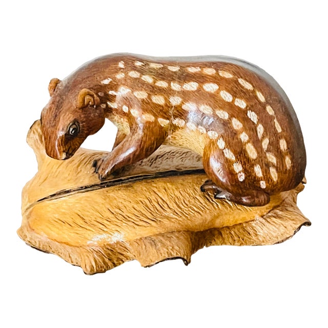 1960s Artisan Signed Wood Carving Of. A Badger Figurine For Sale