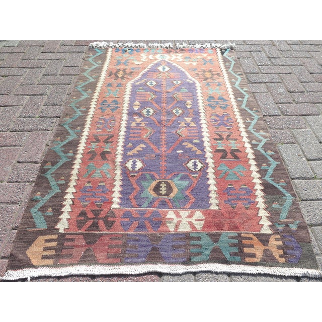 Mid 20th Century Soft Pale Colors Small Handmade Turkish Kilim Area Rug For Sale - Image 11 of 11
