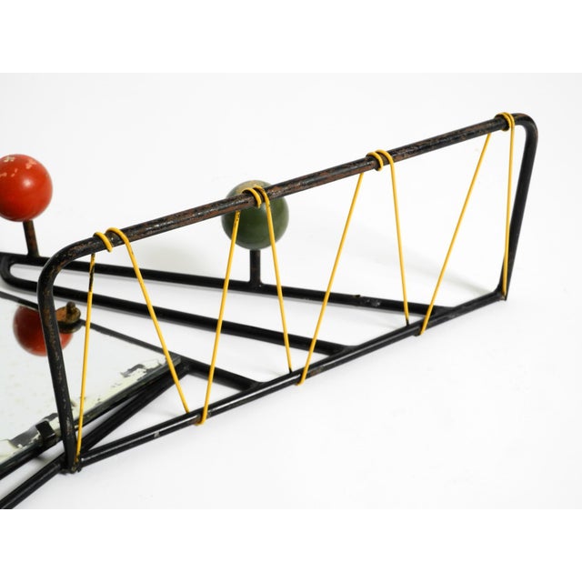 Mid-Century Modern French Metal Wall-Mounted Coat Rack with Shelf and Mirror, 1950s For Sale - Image 11 of 18