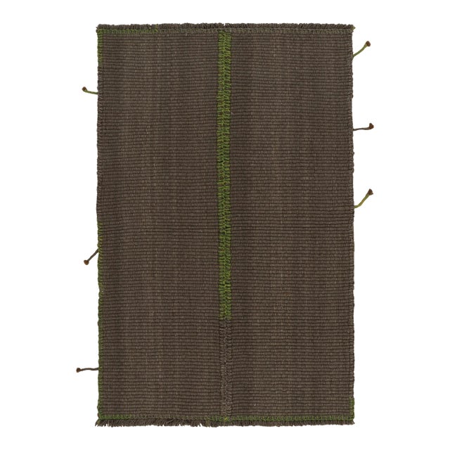 Rug & Kilim’s Contemporary Kilim in Brown With Green Accents For Sale
