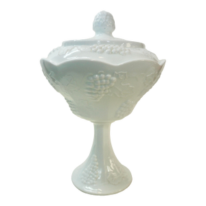 Vintage Westmoreland Milk Glass "Paneled Grape" Large Footed Compote