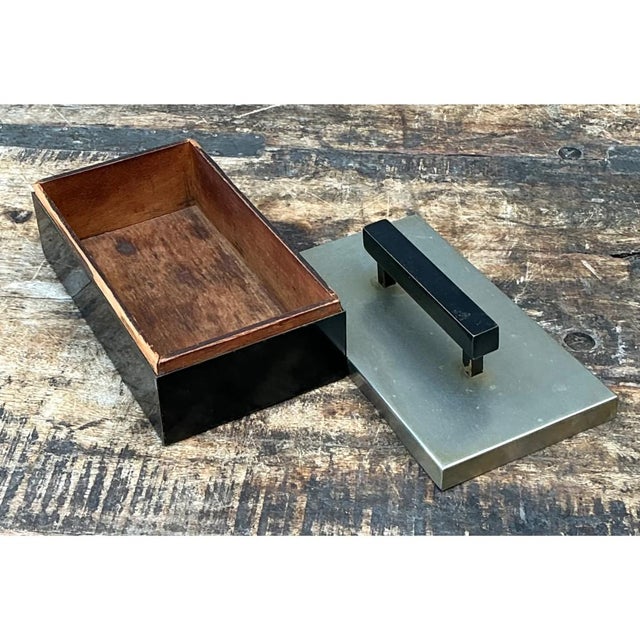 Wood Vintage Metal and Wood Lidded Box For Sale - Image 7 of 12