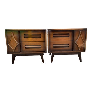 Young & Co Mid Century Modern Nightstands Diamond Front - a Pair For Sale