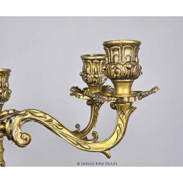 Gold Antique Italian Ornate Gold Candelabra 5 Arms With Koi Fish and Flower Accents For Sale - Image 8 of 11