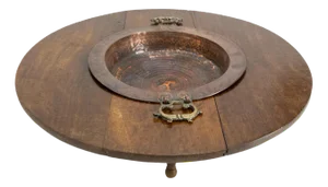 Spanish Basque Oak & Copper Brazier or Planter, 19th Century