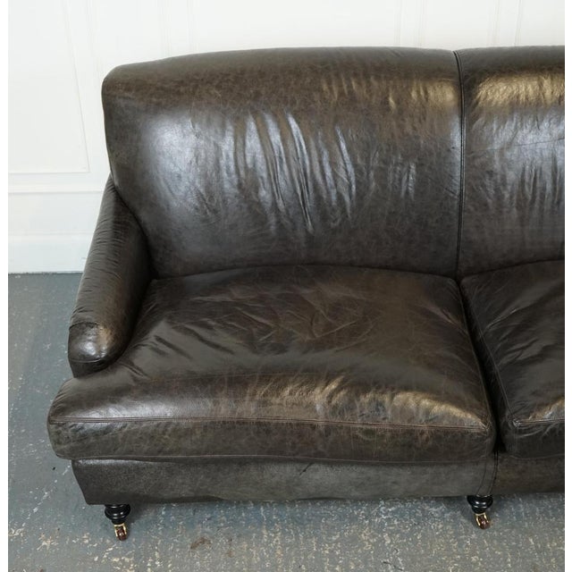 Exquisite Howard Style Heritage Grey Leather Sofa For Sale - Image 5 of 17