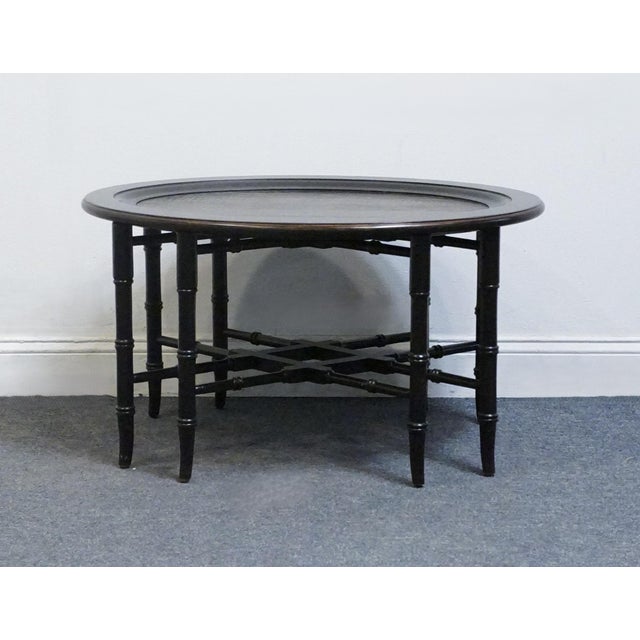 Ethan Allen Asian Inspired Faux Bamboo Black and Gold 35" Accent End Table / Serving Tray 13-8230 For Sale In Kansas City - Image 6 of 9