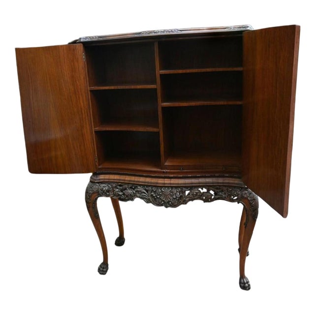 Queen Anne Revival Drinks Cabinet in Burr Walnut Cocktail, 1920s For Sale