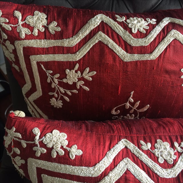 Red Silk Embroidered Pillow Covers A Pair Chairish