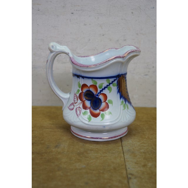Antique Gaudy Welsh Ironstone Cobalt Blue Floral Creamer Pitcher & Bowl For Sale - Image 9 of 18