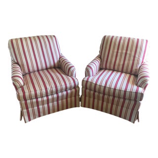 Henredon Furniture Custom Folio Pink Striped Club Chairs- a Pair For Sale