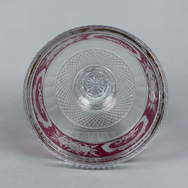 Vintage Bohemian Ruby Red Floral Cut Crystal Centerpiece Vase, 1960s For Sale - Image 4 of 11