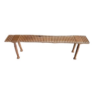 Sculptural Teak Wood Bench Carved Detailing, Modern Organic For Sale
