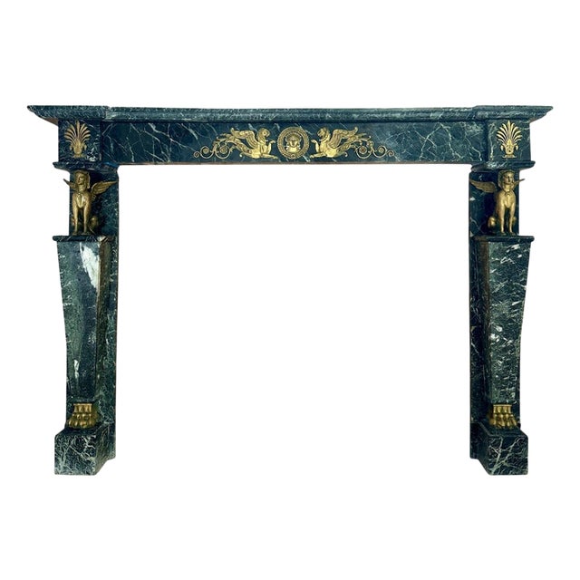 French Empire Egyptian Revival Marble and Ormolu Fireplace Mantel, 1820 For Sale