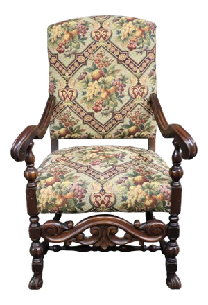 Jacobean Style Carved Walnut Tapestry Arm Chair