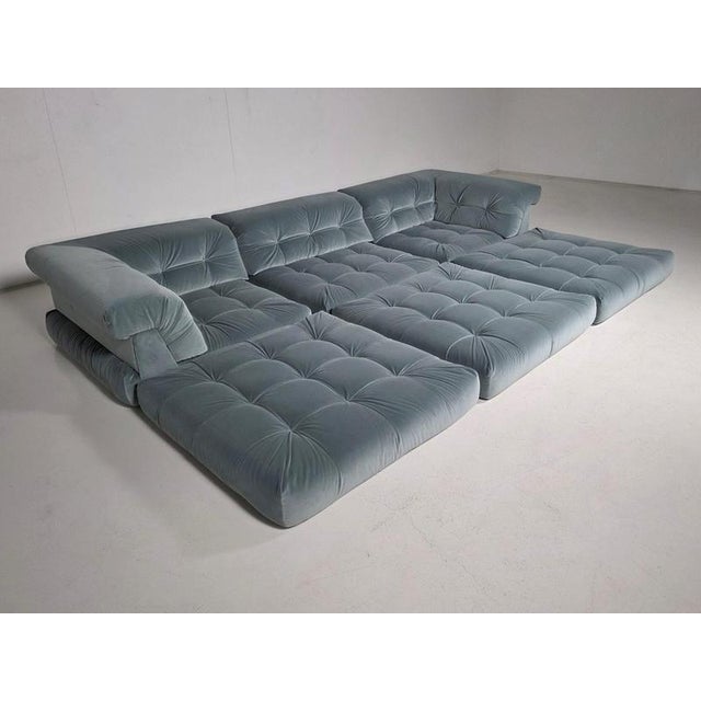 1970s Mah Jong Sofa in Iced Blue Cotton Velvet by Roche Bobois, France, 1970s, Set of 9 For Sale - Image 5 of 9