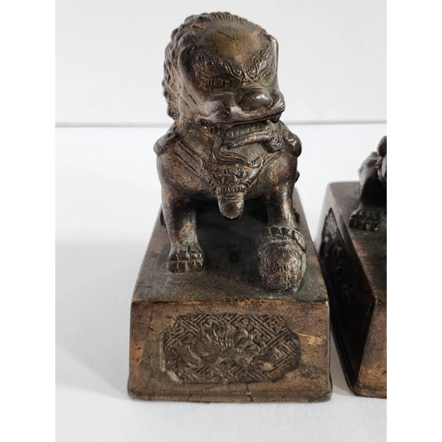 Bronze Antique Gilt Bronze Chinese Foo Dogs-A Pair For Sale - Image 8 of 12