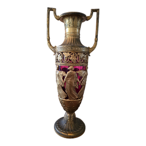 Antique French Empire Gilded Classical Vase Ruby Glass