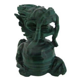 Malachite Carved Chinese Dragon Foo Dog Amulet Miniature Figurine For Sale