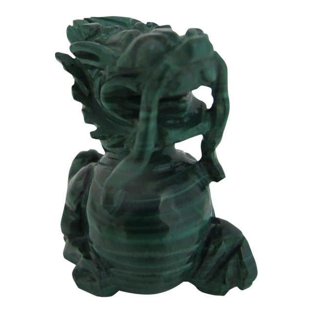 Malachite Carved Chinese Dragon Foo Dog Amulet Miniature Figurine For Sale