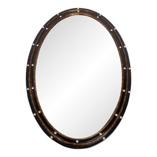 Vintage Irish Style Oval Black and Gold Mirror For Sale
