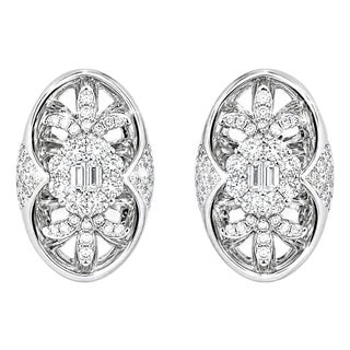 Late 20th Century 18K White Gold Diamond Floral Designer Earrings, Pair For Sale