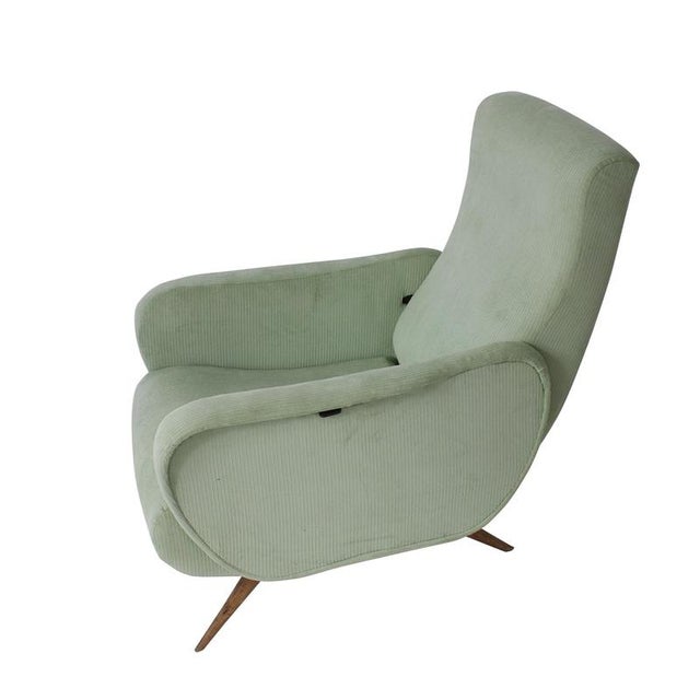 Wood Vintage Green Ribbed Reclining Lounge Chair, Italy, 1950 For Sale - Image 7 of 9