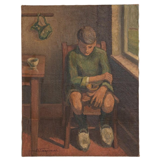 20th Century Belgian Realist Painting Of Boy For Sale - Image 9 of 18