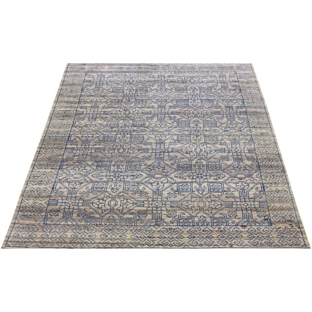 Indian Early 21st Century Apadana's Modern Geometric Indian Wool Rug Handmade in Gray For Sale - Image 3 of 8