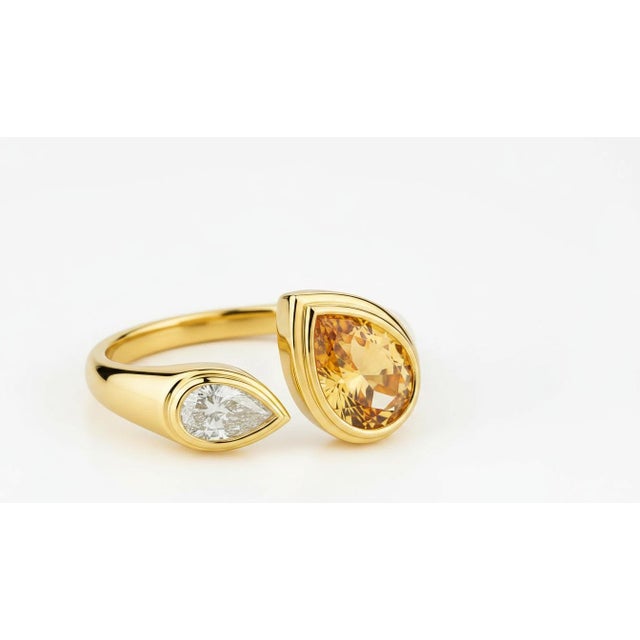 Toi Et Moi Gemstone Ring: Citrine and Moissanite, Size 7.5 For Sale - Image 6 of 9