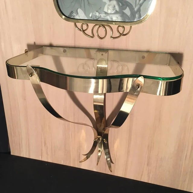Brass Mirror with Small Console Table in the Style of Gio Ponti, 1950s, Set of 2 For Sale - Image 3 of 10