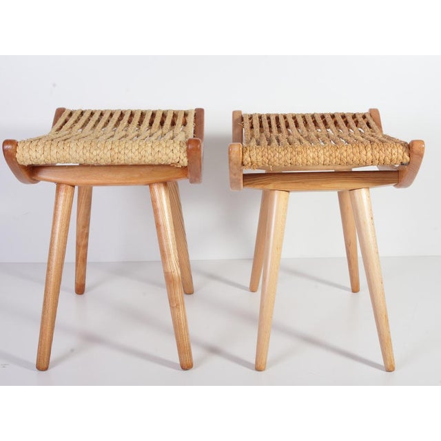 Brown Set of Mid-Century Raffia Stools from Uluv, 1960s For Sale - Image 8 of 14