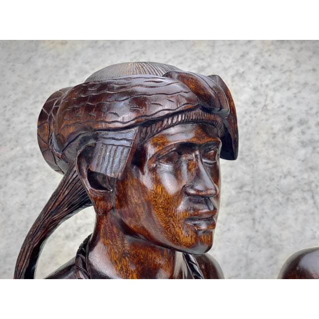 Vintage Balinese Tribal Figural Carved Mahogany Bust Sculptures - a Pair For Sale - Image 6 of 12