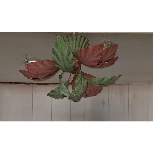 3-Light Florentine Ceiling Lamp with Colored Metal Frame, 1980s For Sale - Image 6 of 8