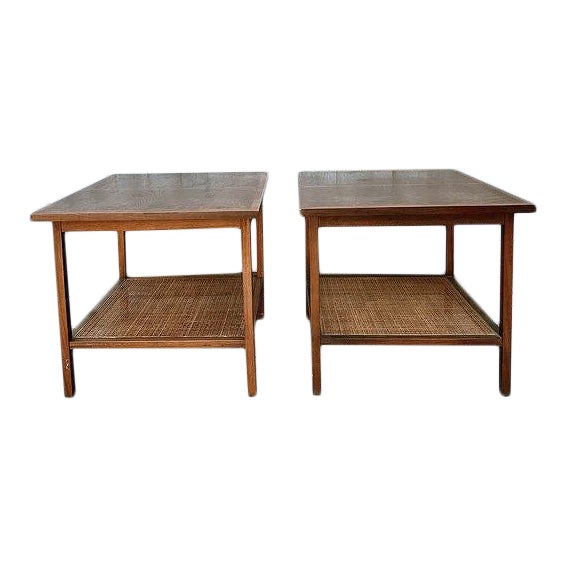 1960s Lane Mid-Century Modern Rattan Accent Tables - a Pair For Sale