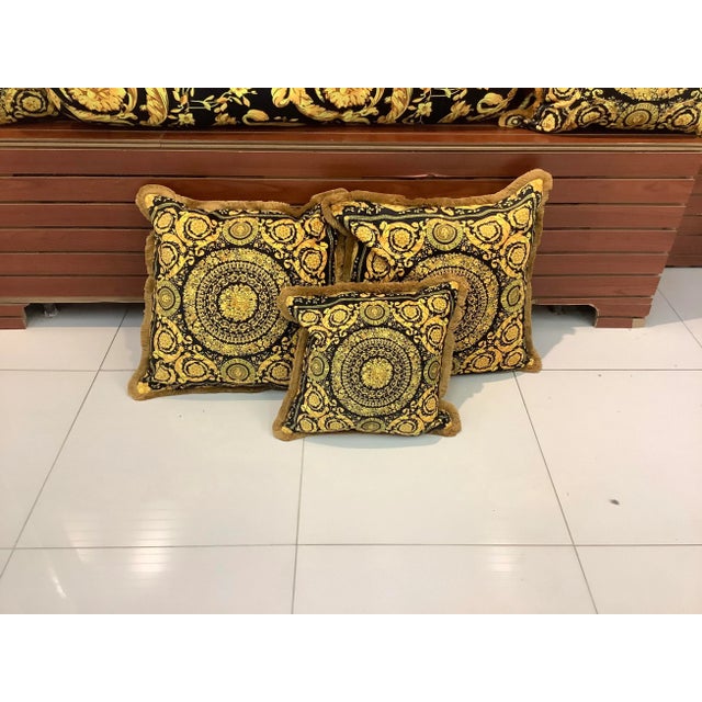 Metal Atelier Versace Black Gold Baroque Fringe Velvet Pillows - Set of 4 For Sale - Image 7 of 12