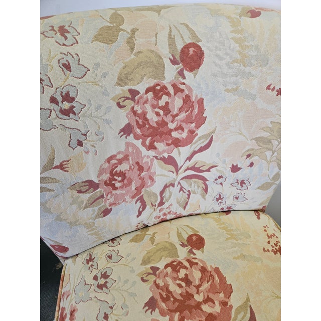 Pale Yellow Floral Linen Slipper Chair For Sale - Image 4 of 5