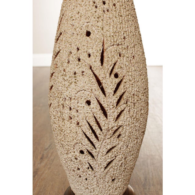 Metal Mid Century Modern Textured Glazed Tall Terracotta Table Lamp For Sale - Image 7 of 12