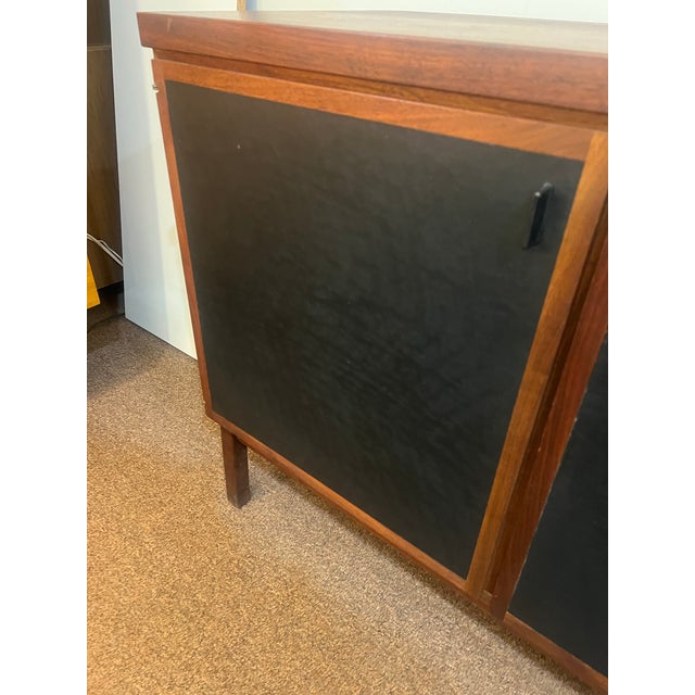 Mid Century Jack Cartwright for Founders Walnut and Black Leather Credenza For Sale - Image 9 of 10