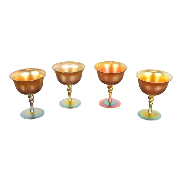 Early 20th Century Steuben Aurene Iridescent Art Glass Goblets - Set of Four For Sale