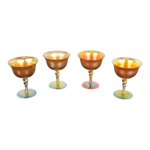 Early 20th Century Steuben Aurene Iridescent Art Glass Goblets - Set of Four