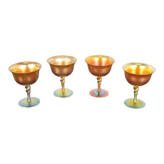 Steuben Aurene Iridescent Art Glass Goblets, Set of Four For Sale