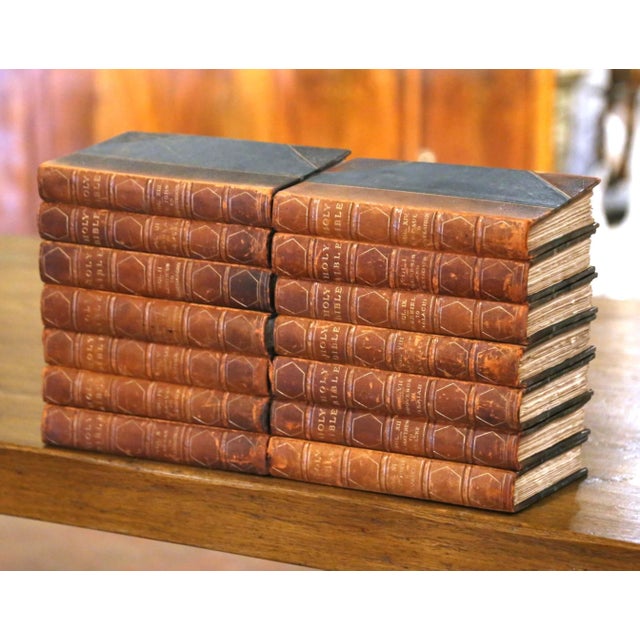 Brown Late 19th Century Grolier Society Leather-Bound Holy Bible, Set of 14 For Sale - Image 8 of 12