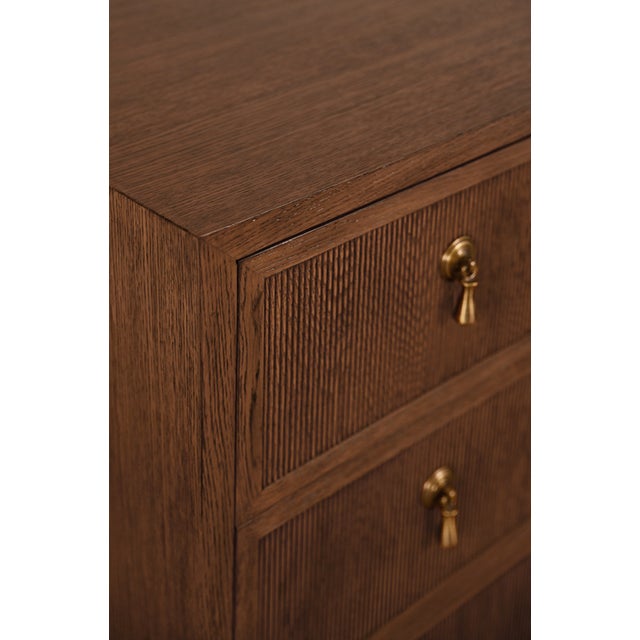 Matthew Izzo Home Pascal Provincial Brown Oak Three Drawer Chest With Brass Accents For Sale In New York - Image 6 of 9