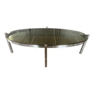 Oval Coffee Table in Chrome with Glass Top, 1970s For Sale