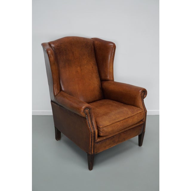 Brown Vintage Dutch Cognac Colored Leather Club Chair For Sale - Image 8 of 18