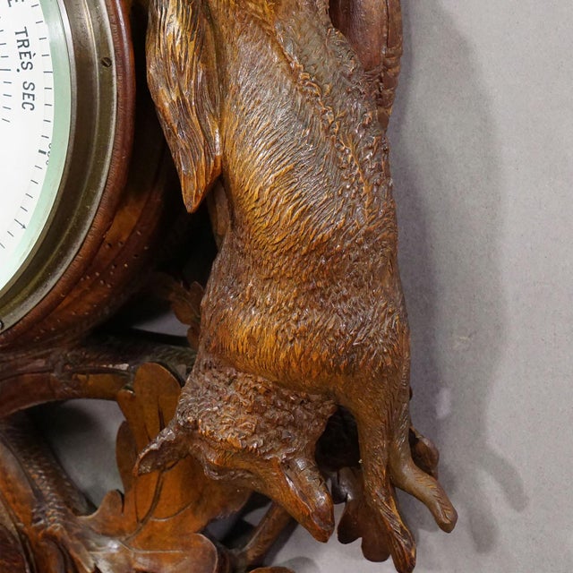 Brown Large Wooden Carved Black Forest Weather Station With Deer For Sale - Image 8 of 13