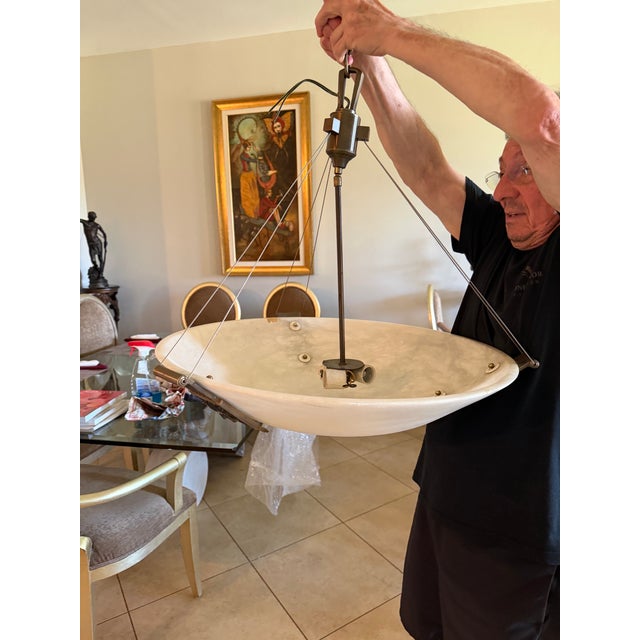 Mid 20th Century Vintage Art Deco Style The Alabaster Chandelier Oversized 24” Italian Alabaster Dome Chandelier For Sale - Image 5 of 5