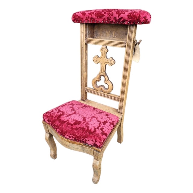 Antique French Prie-Dieu Prayer Chair with Carved Cross, 1800s For Sale