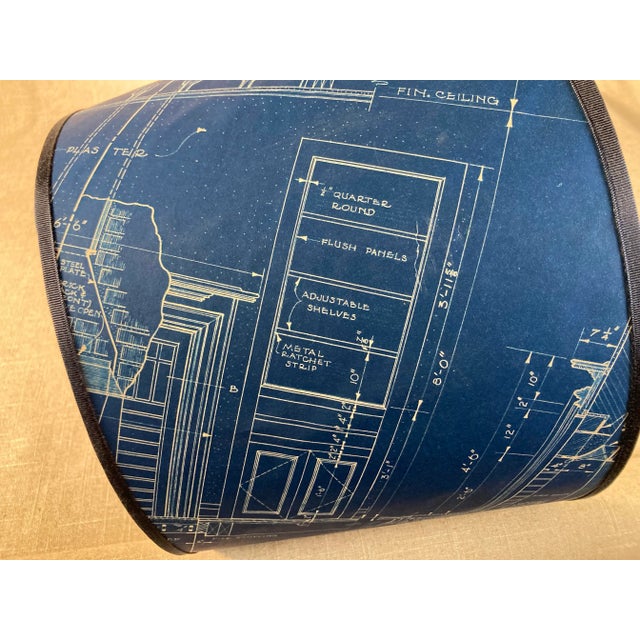 Blue Vintage 1960s Architectural Blueprint Lamp Shade For Sale - Image 8 of 9